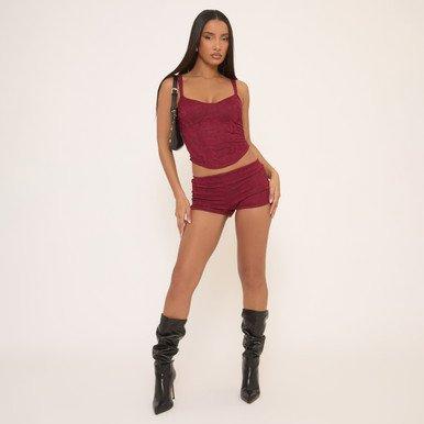 Low Rise Hot Pants In Burgundy Lace, Women's Size UK 16