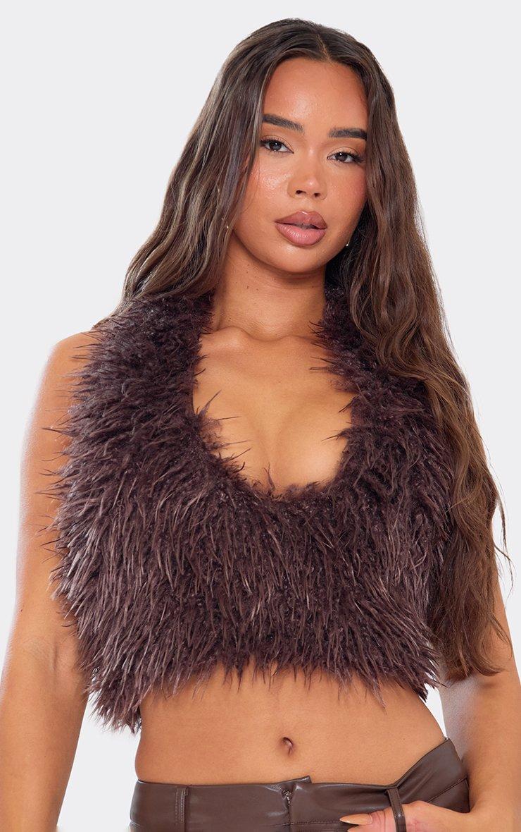 Tie Back Top In Brown Faux Fur | EGO UK | EGO