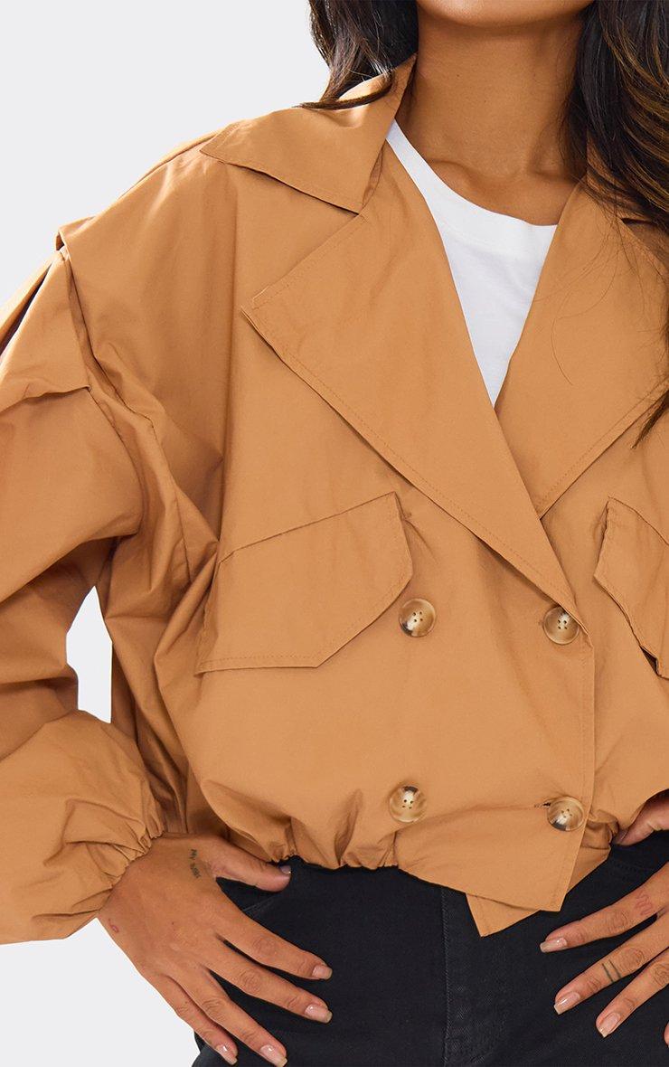 Long Sleeve Cinched Waist Cropped Trench Coat In Light Brown