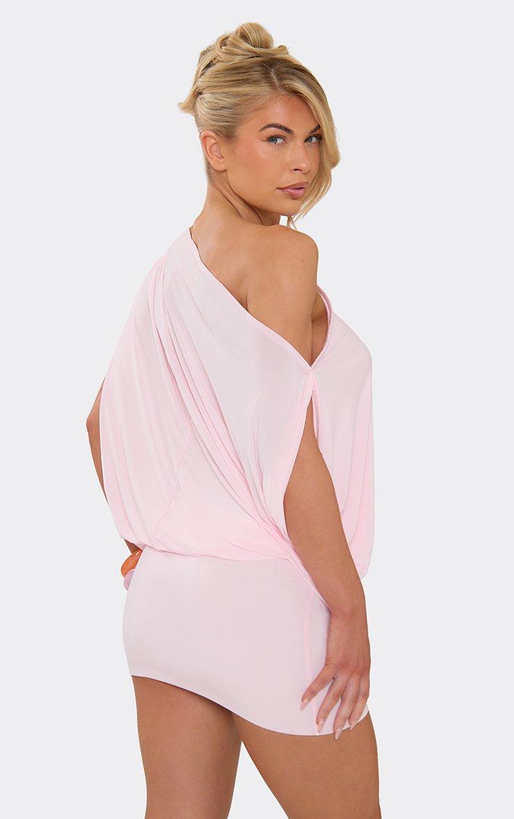 birthday dress with boots Women Solid Light Pink Off-Shoulder Neck Puff Sleeves Cut-Out Asymmetrical  Hem A-Line Midi Dress