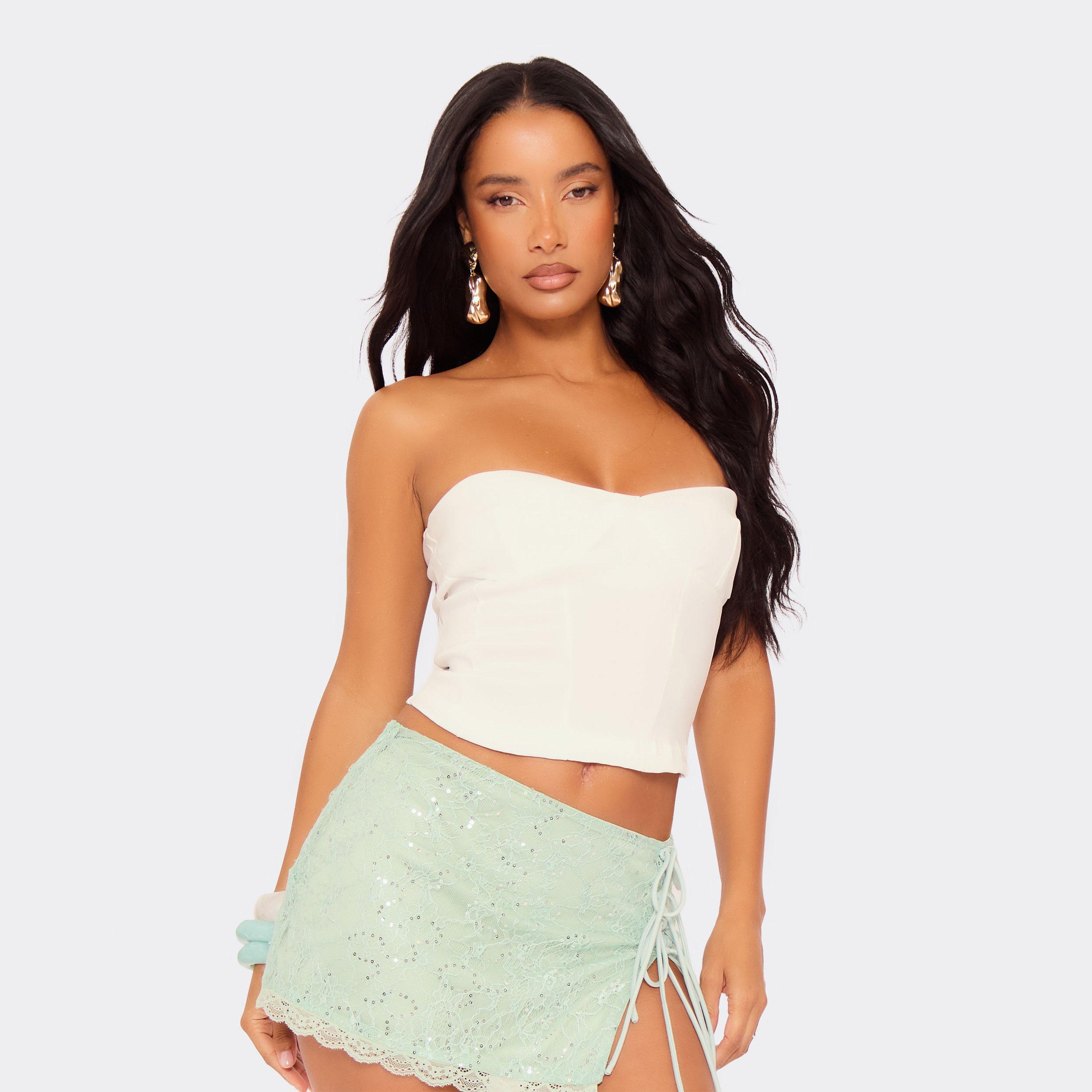Bandeau Corset Top In White Lace, Women’s