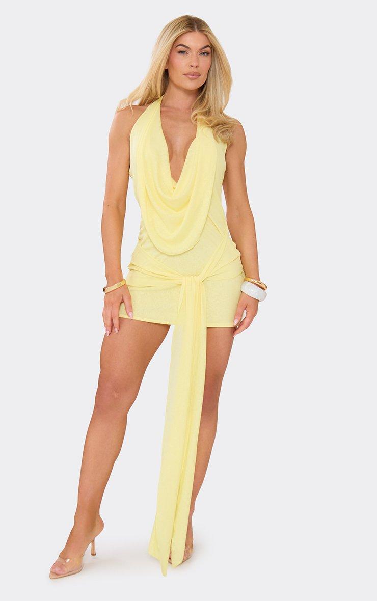 Plunge Halterneck Draped Front Mini Dress In Lemon | EGO US | EGO