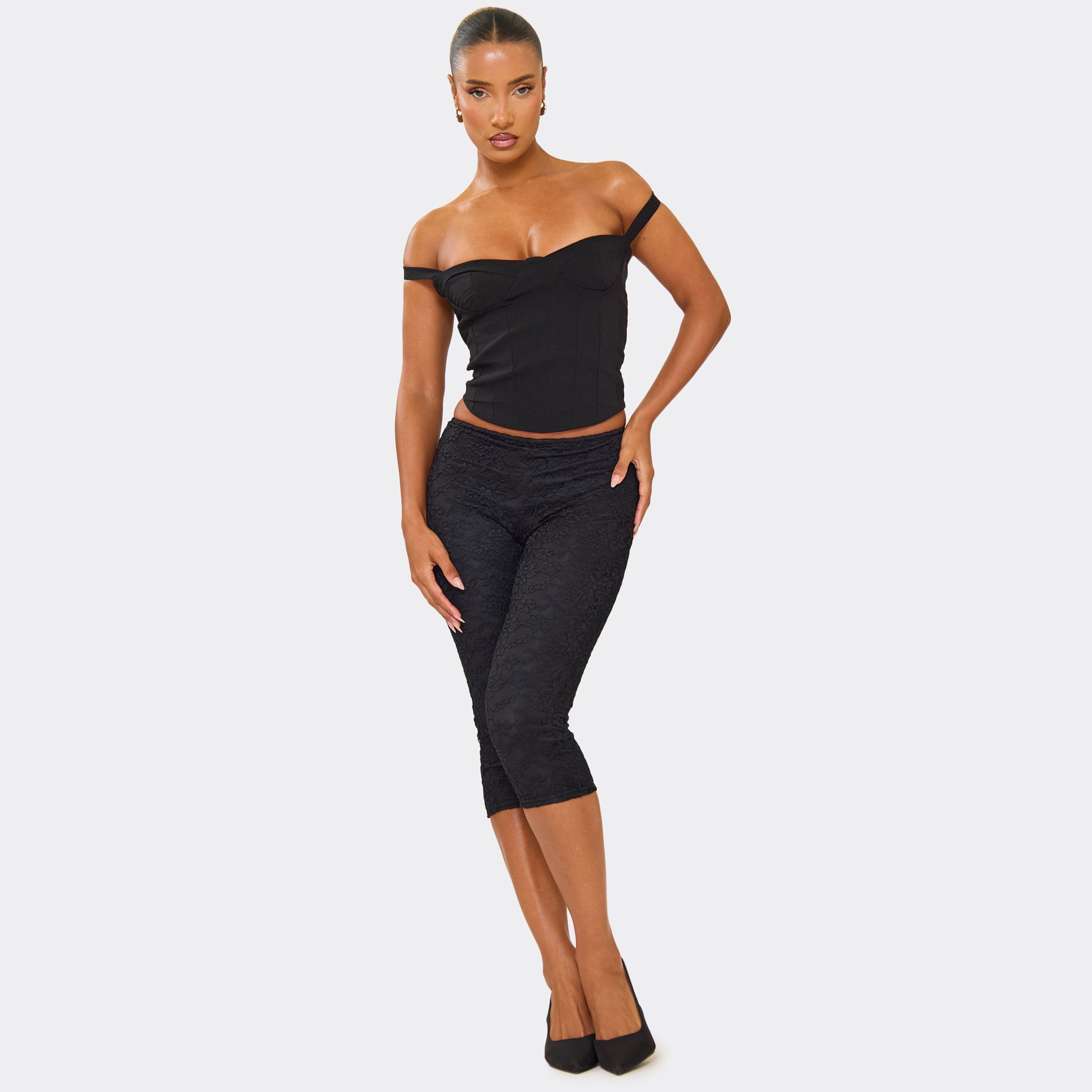 Low Rise Capri Leggings In Black Lace, Women's Size UK 14