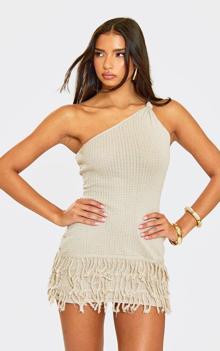 ハーリップトゥ Simone Knit Mini Dress　24aw One Shoulder Knotted Strap Layered Tassel Hem Mini Dress In