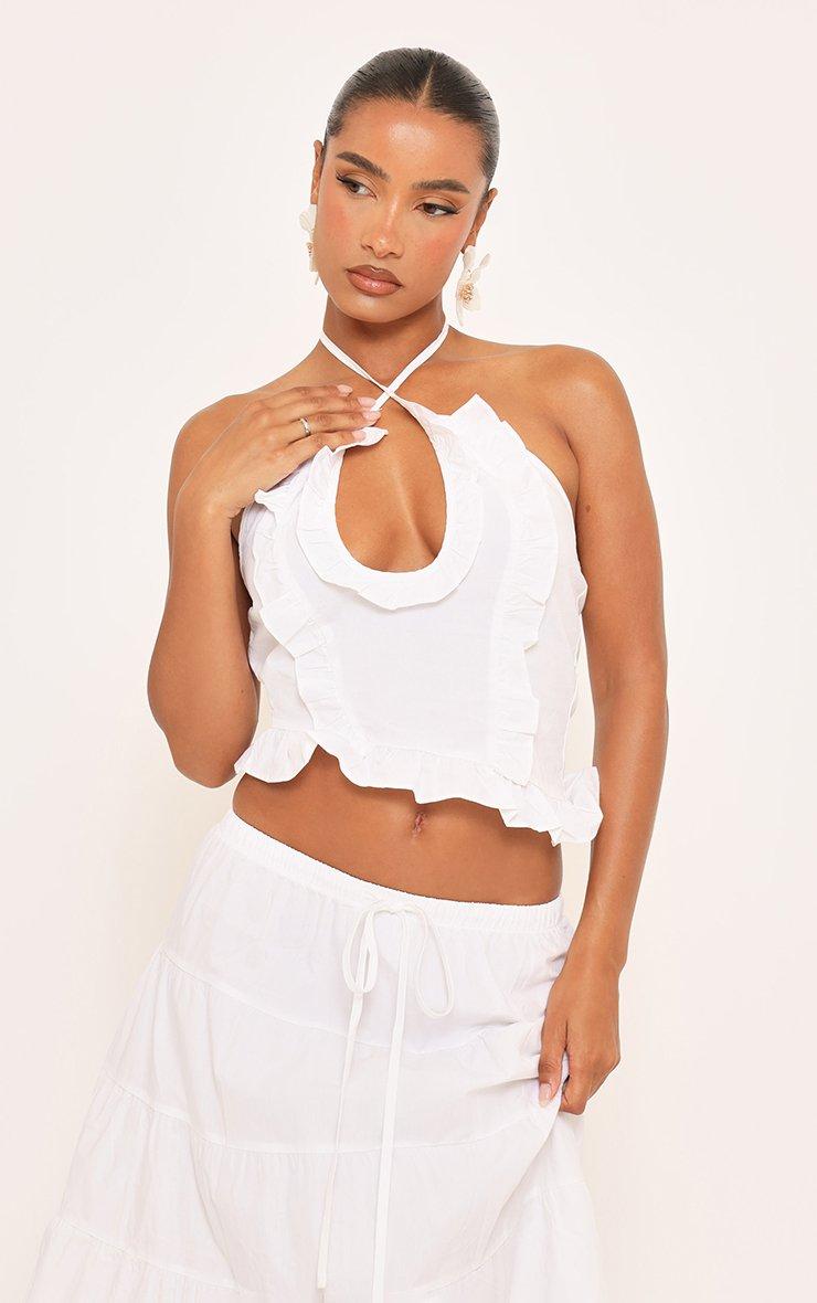 Halterneck Frill Detail Asymmetric Top And Tiered Maxi Skirt Co