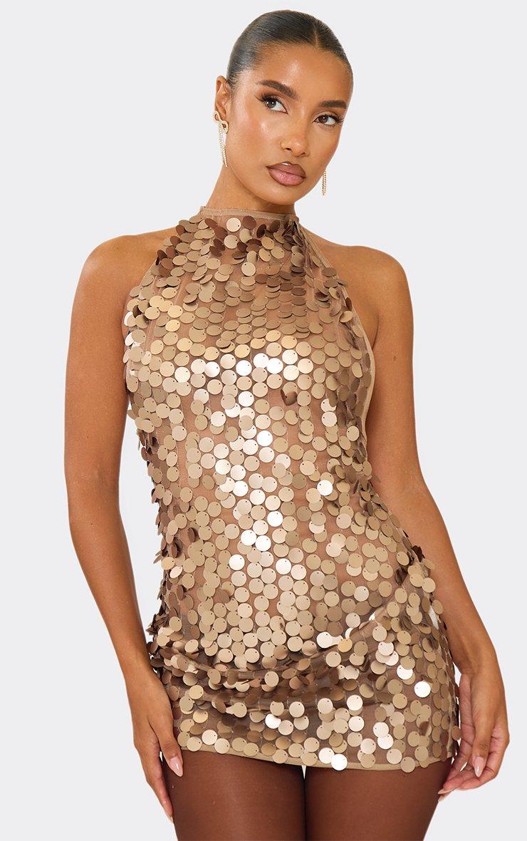 bronze mini dress Enchanted Sequin Dress, XL Crafted in lustrous lam Metallic Ruched Skirt Mini Dress