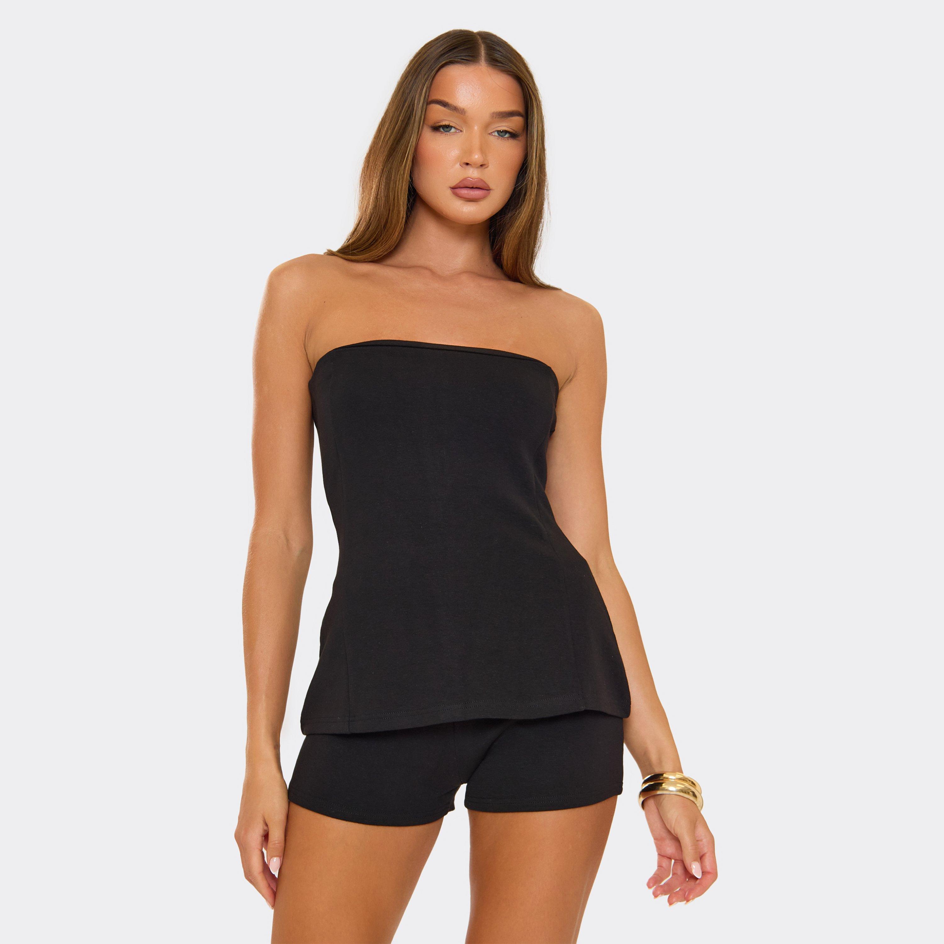 Image of Bandeau Fitted Interlock Top In Black, Women's