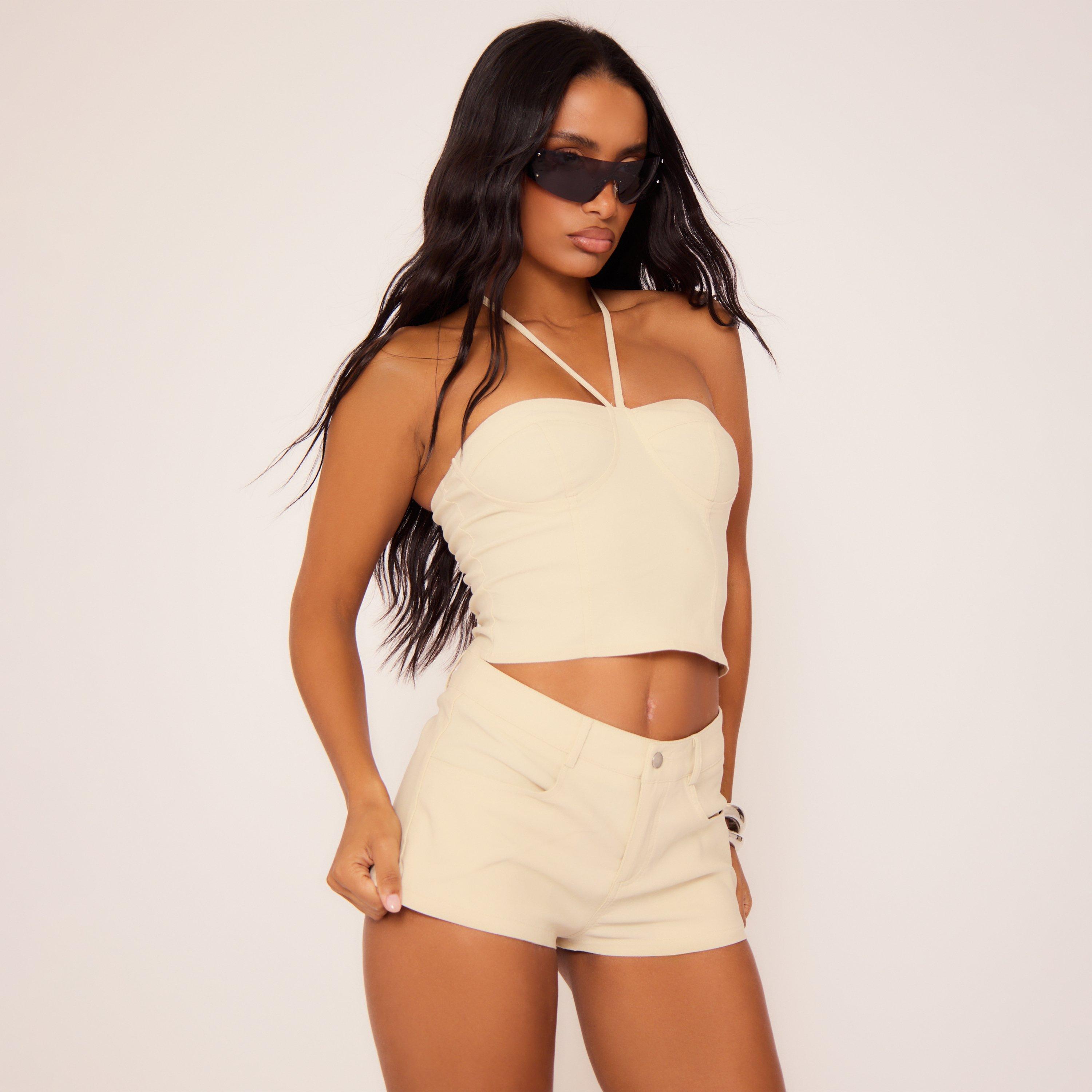 Image of Halterneck Cup Detail Top In Stone, Women's