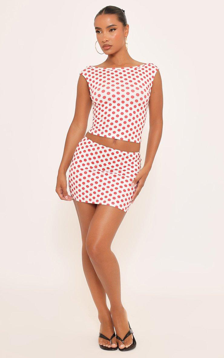 Sleeveless Top And Mini Skirt Co-Ord Set In Red Polka Dot Slinky | EGO US |  EGO