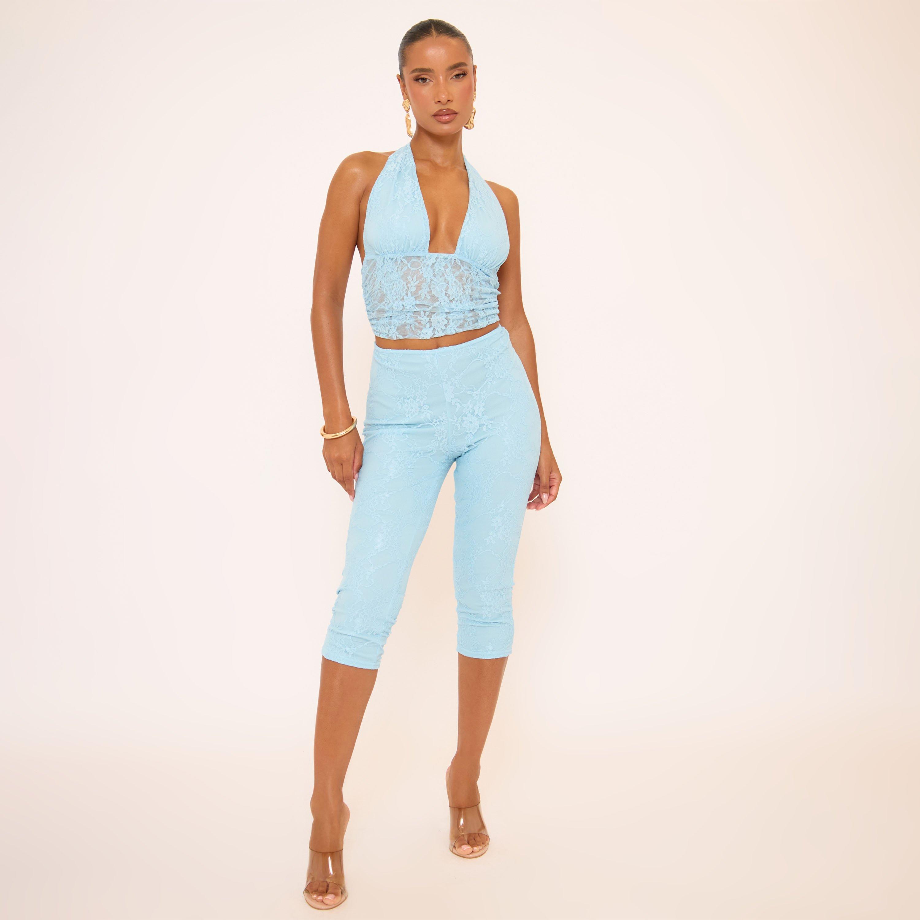 Mid Rise Capri Pants In Blue Lace, Women's Size UK 6