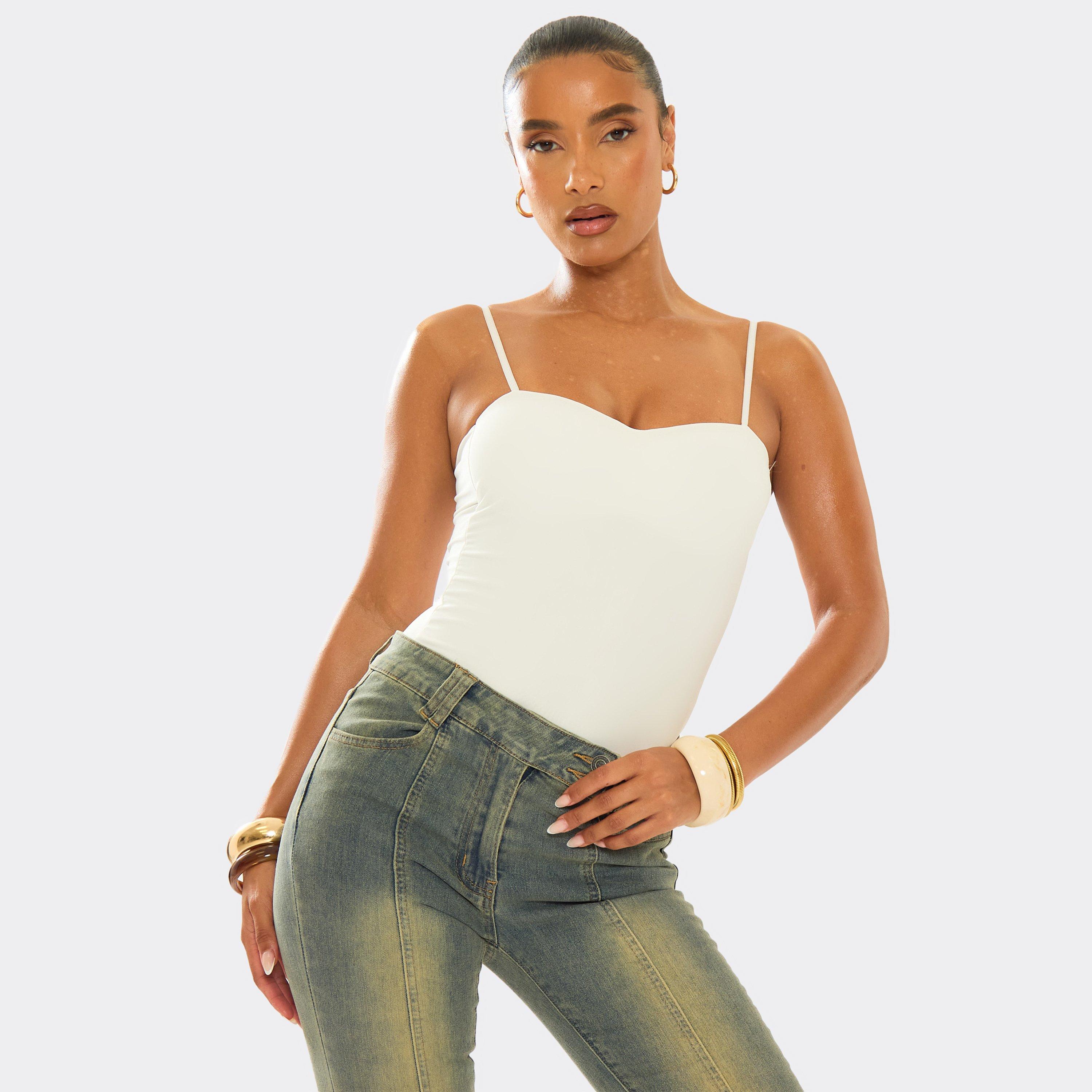 Sweetheart Neck Strappy Bodysuit In White, Women's Size UK M/L