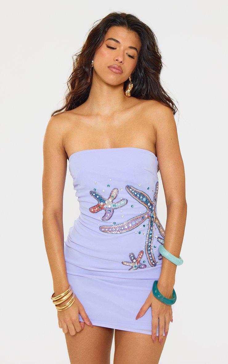 purple strapless mini dress Annie - US 10 Elasticized straps lay across the otherwise open back for an extra stunning finish Purple Nadine Lavender Strapless Tie-Back