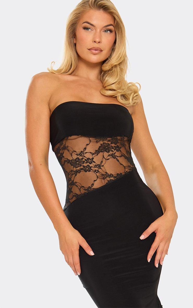 black lace tube dress Embellished Beryl Green Bandeau Contrast Lace Cut Out