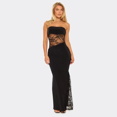 Bandeau Contrast Lace Cut Out Detail Maxi Dress In Black, Women's Size US