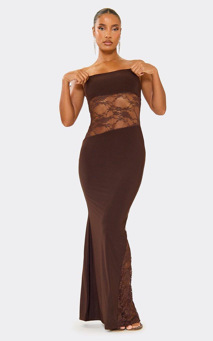 brown and lace dress self-portrait - Floral Maxi while the subtle slit adds just the right amount of edge Vestido Midi Anna Lace -
