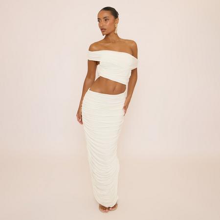 Bardot Asymmetric Ruched Cut Out Maxi Dress In White, Women's Size US