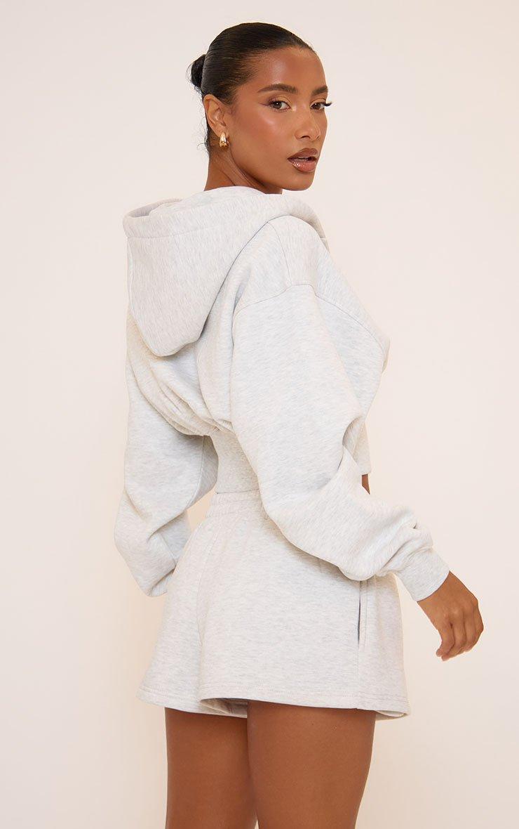 Long Sleeve V Neck Double Zip Cropped Hoodie In Grey | EGO US | EGO