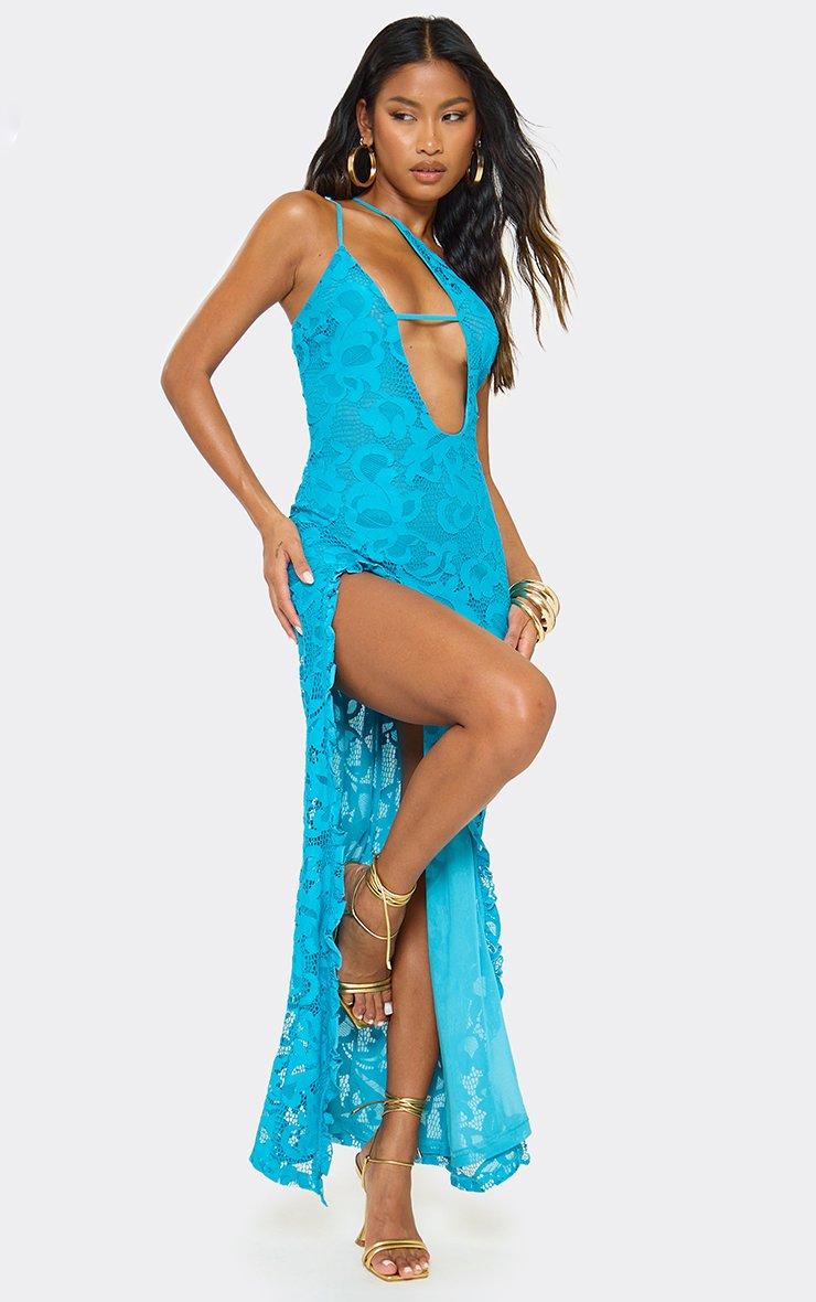 blue cut out dress Santiago Cut-Out Ruffle Maxi Ice blending comfort with impeccable style Blue Lace Maxi Dress with