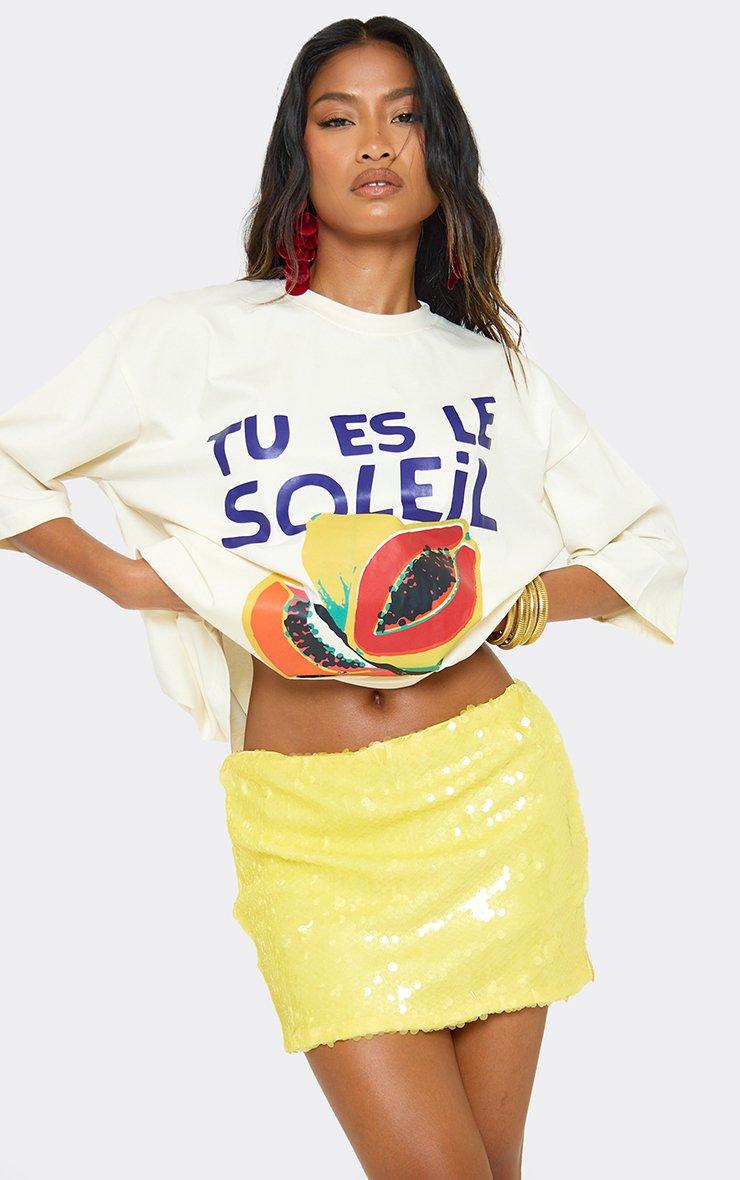 Mid Rise Mini Skirt In Lemon Sequin | EGO US | EGO