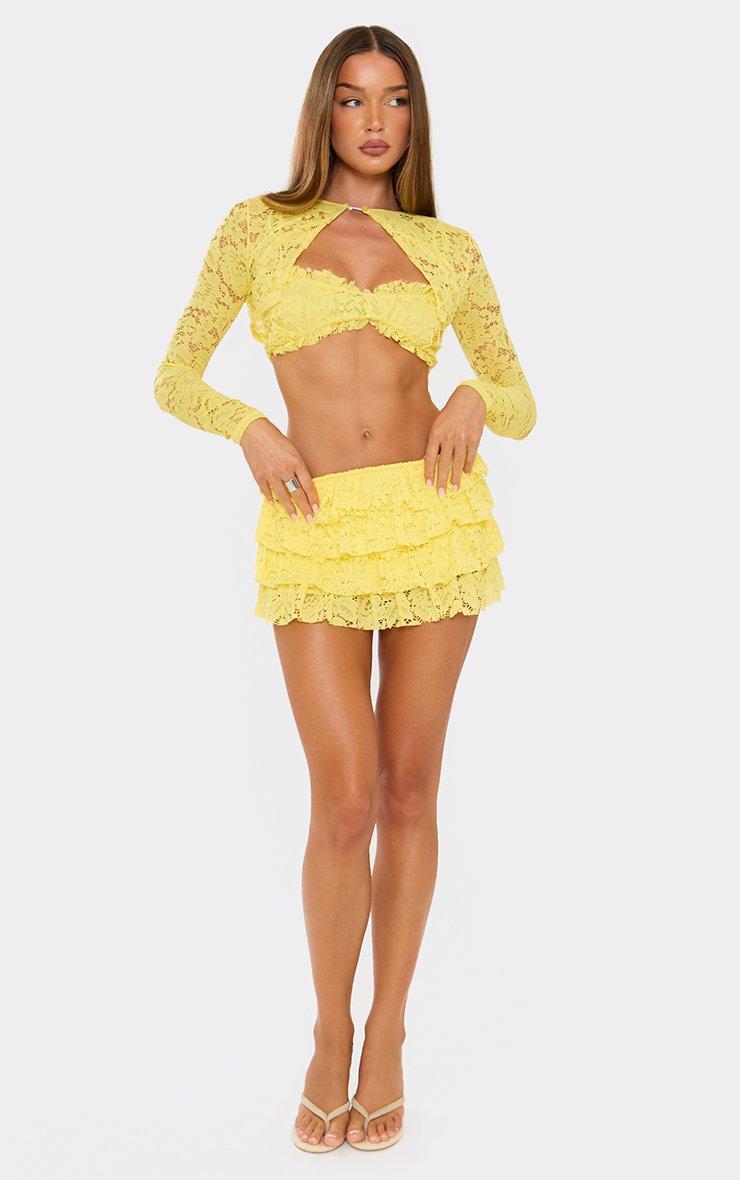 Mid Rise Layered Frill Mini Skirt In Yellow Lace | EGO US | EGO