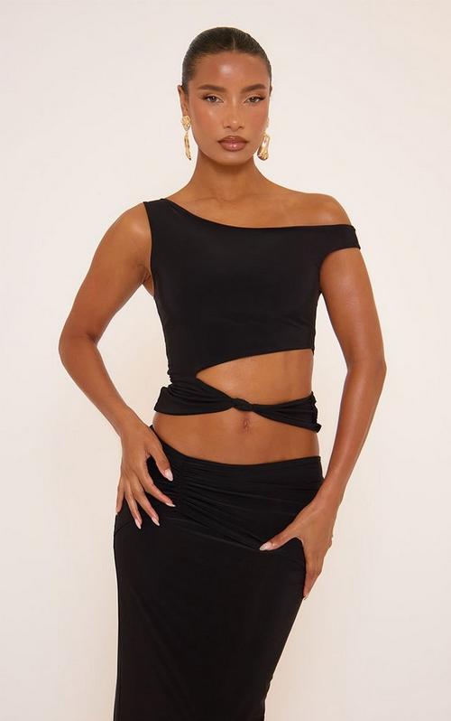 One Shoulder Drape Front Top In Black Lace | EGO US | EGO