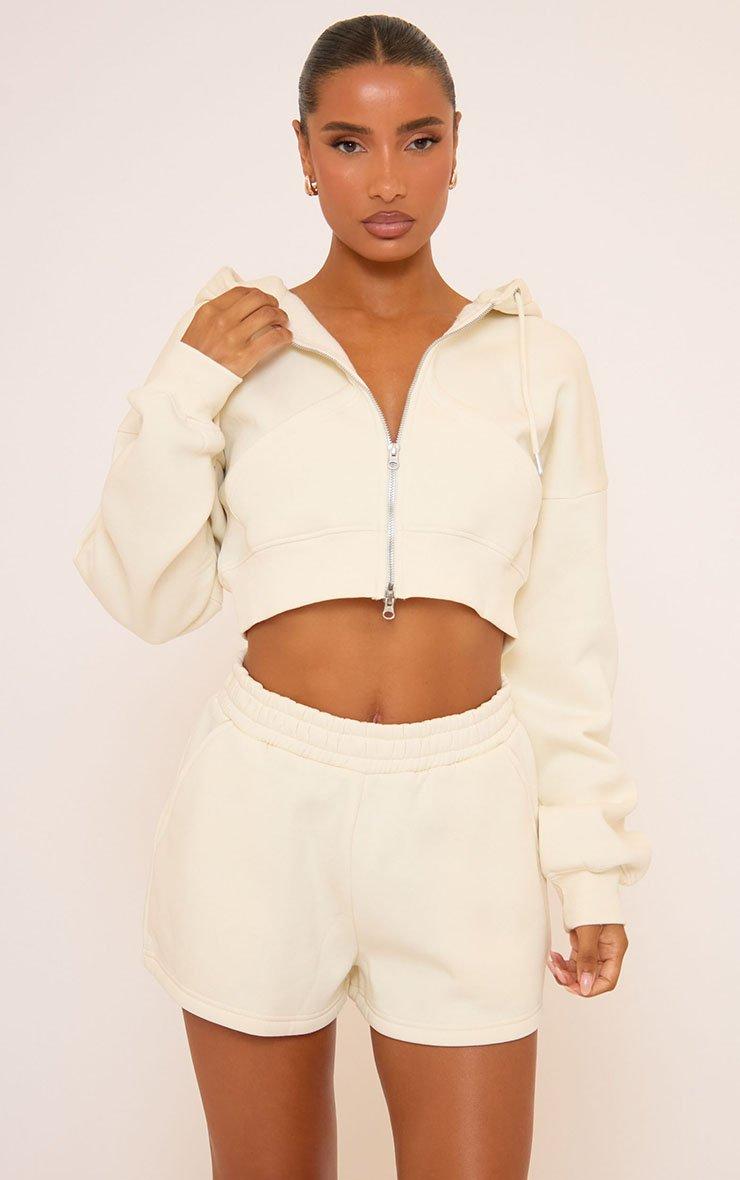 Logn Sleeve Double Zip Front Boxy Hoodie In Cream | EGO US | EGO