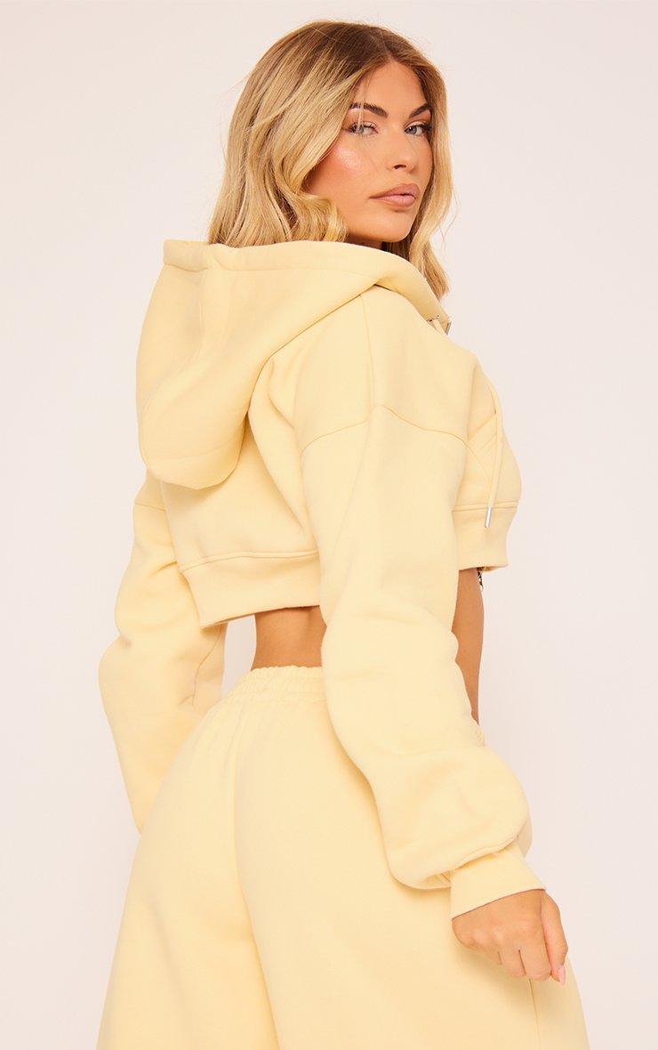 Long Sleeve Double Zip Cropped Hoodie In Yellow | EGO US | EGO
