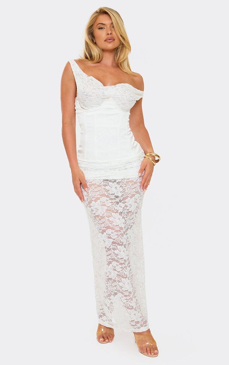 Ove The Shoulder Corset Overlay Maxi Dress In White Lace | EGO US | EGO
