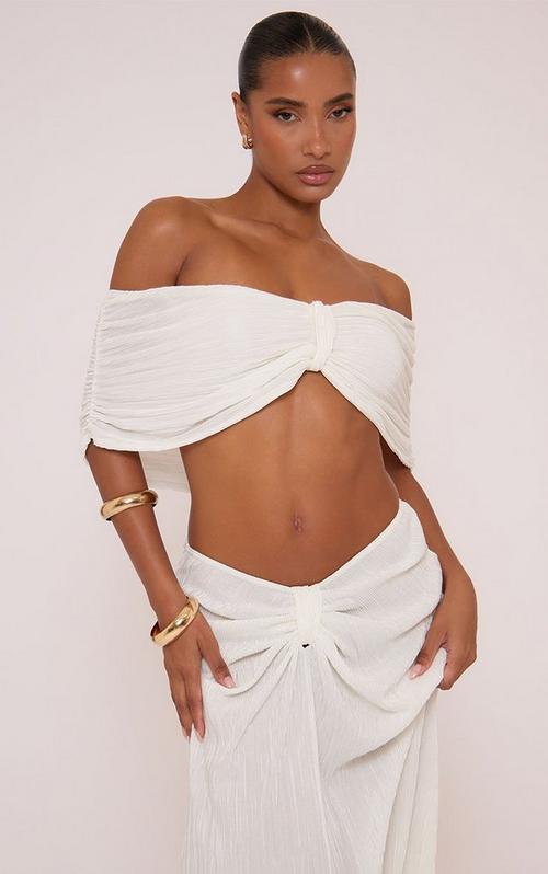 Halterneck Keyhole Frill Detail Crop Top In Cream Lace | EGO US | EGO