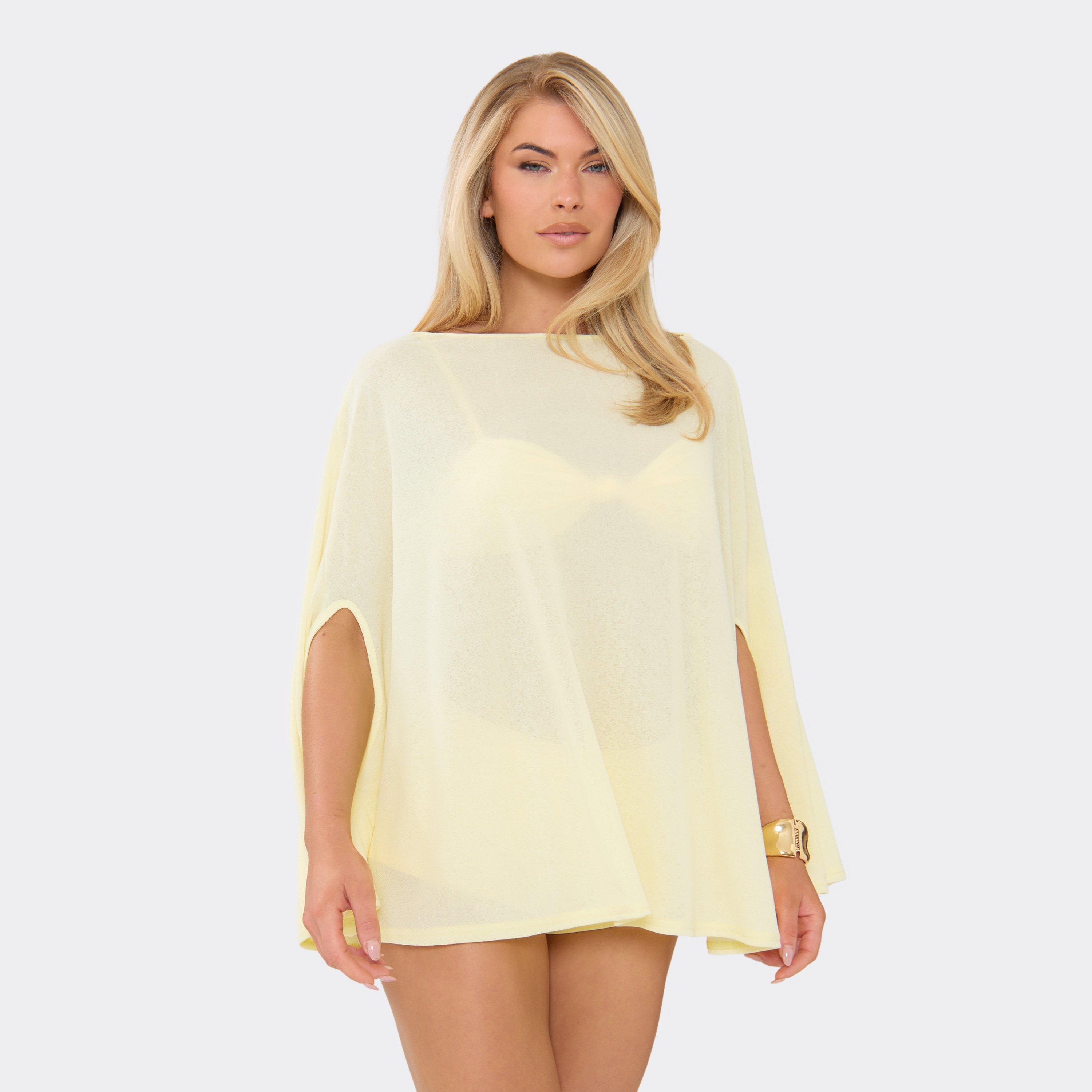 Strappy Bralet With Cape Top And Hot Pant Shorts Co-Ord Set In Lemon, Women's Size US 2
