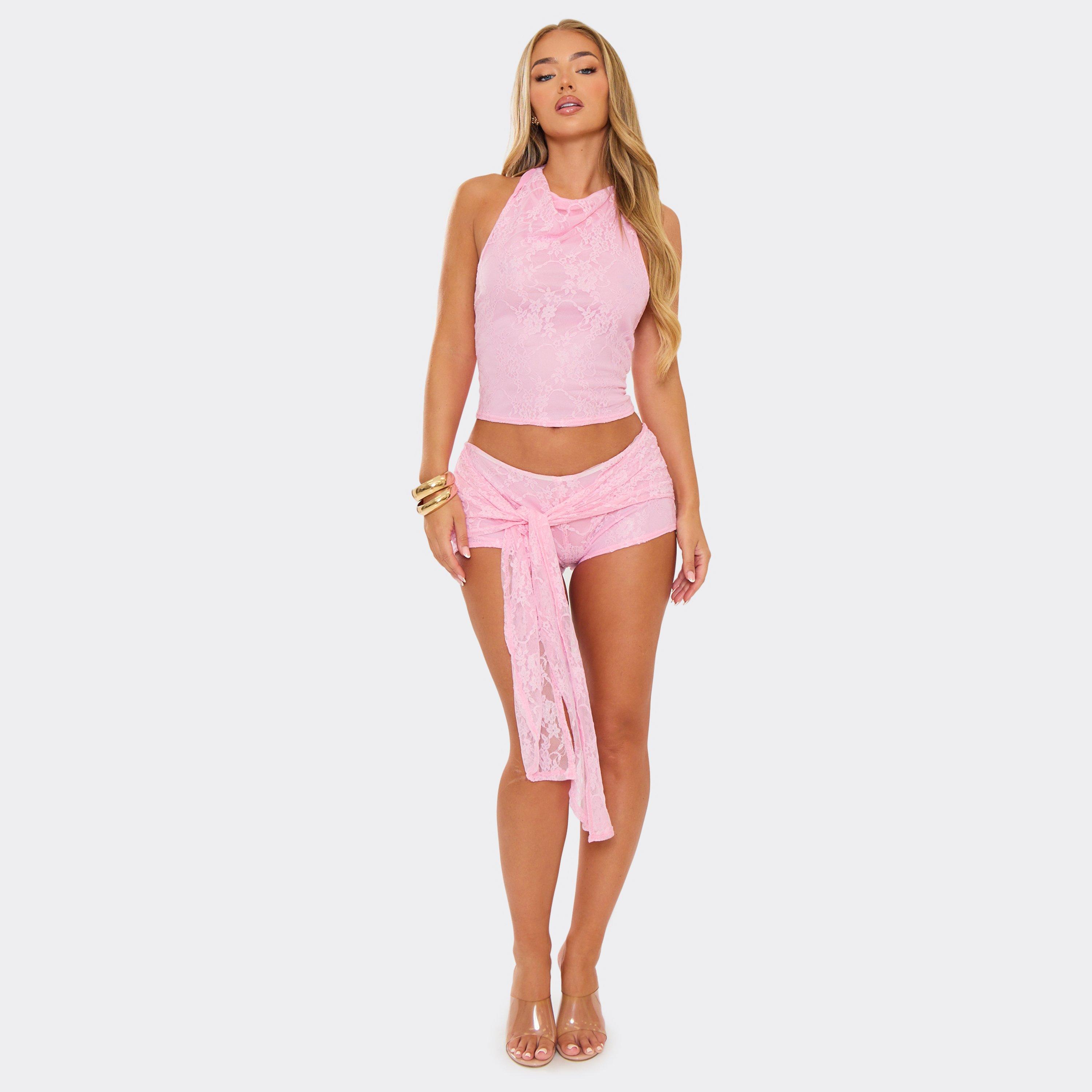 Low Waist Tie Detail Hot Pant Shorts In Pink, Women’s