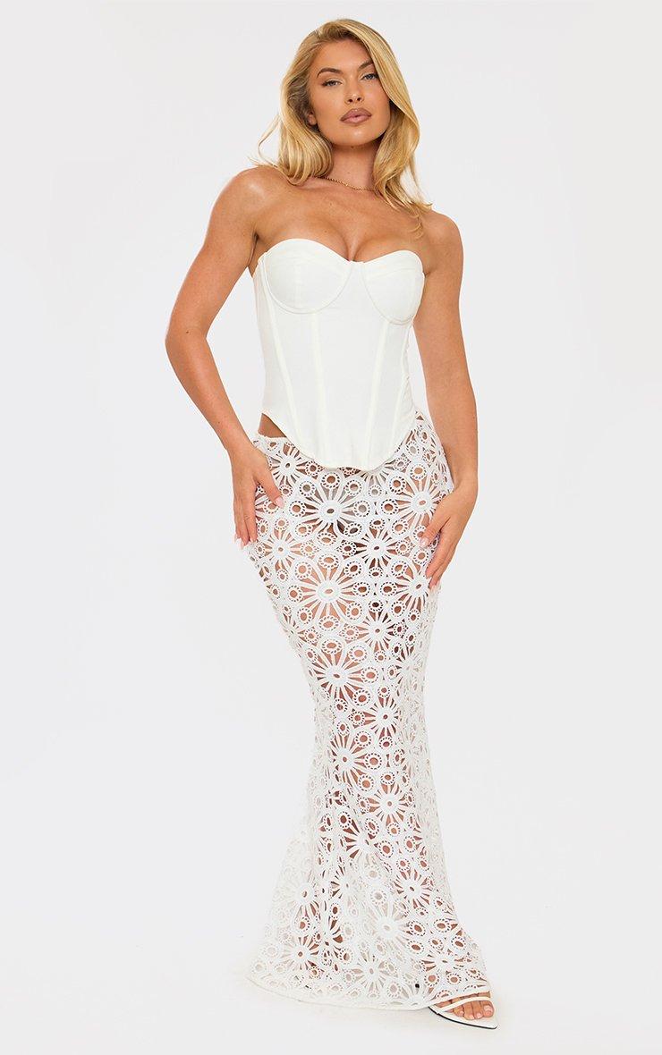 white christmas dresses Crochet Fishtail Flare Sleeve Maxi Dress main image 1