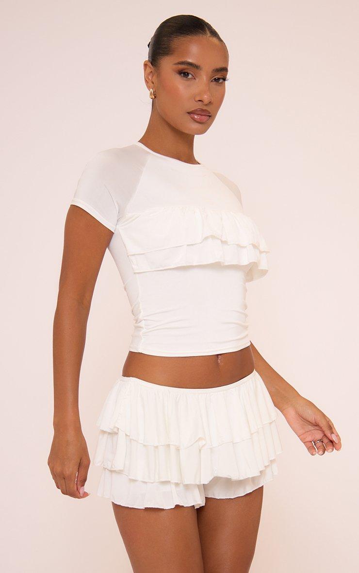 Mid Rise Layered Frill Detail Mini Shorts In Cream | EGO US | EGO