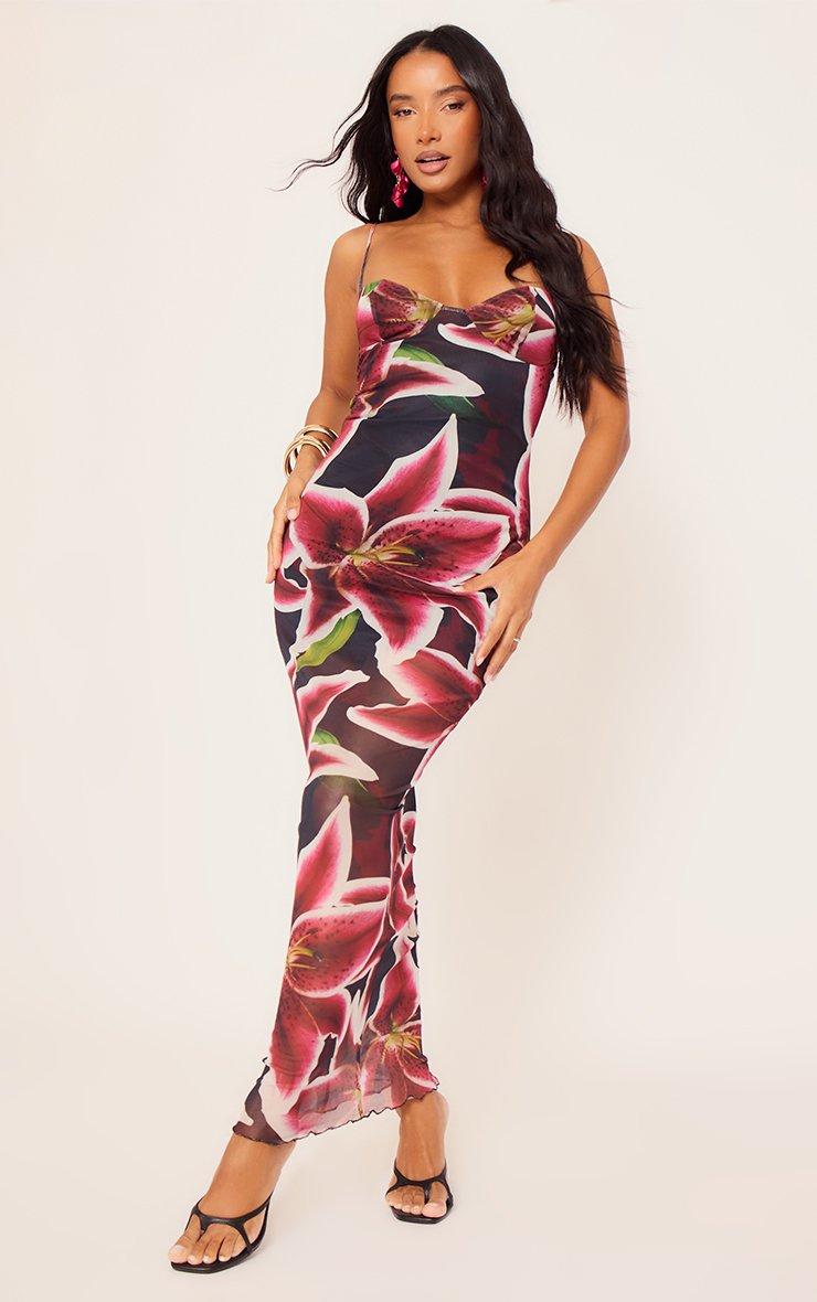 burgundy print maxi dress Kleo One Shoulder Maxi Dress main image 0