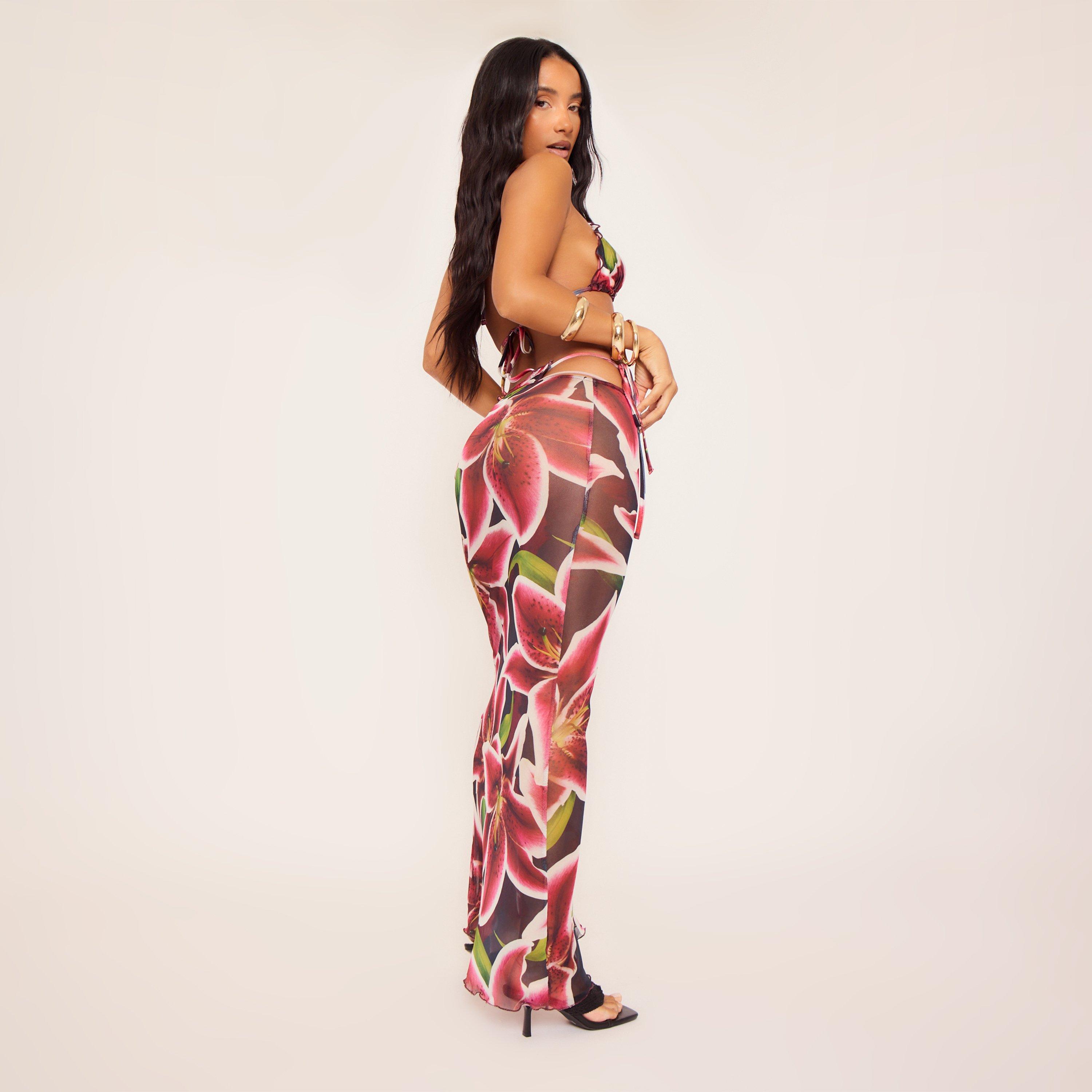 Mid Rise Maxi Skirt In Red Orchid Print, Women's Size UK 6