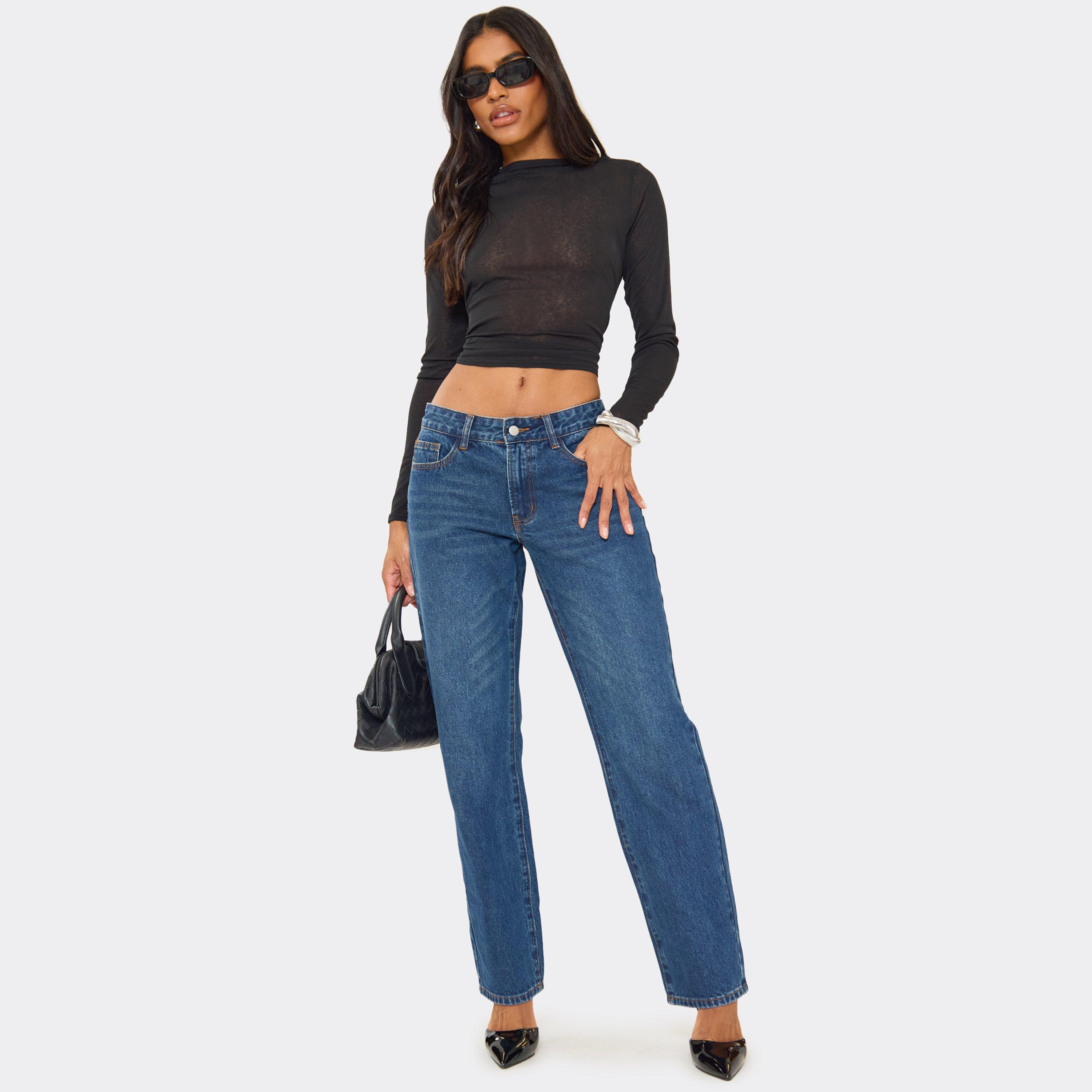 Image of Low Rise Boyfriend Jeans In Blue Washed Denim, Women's