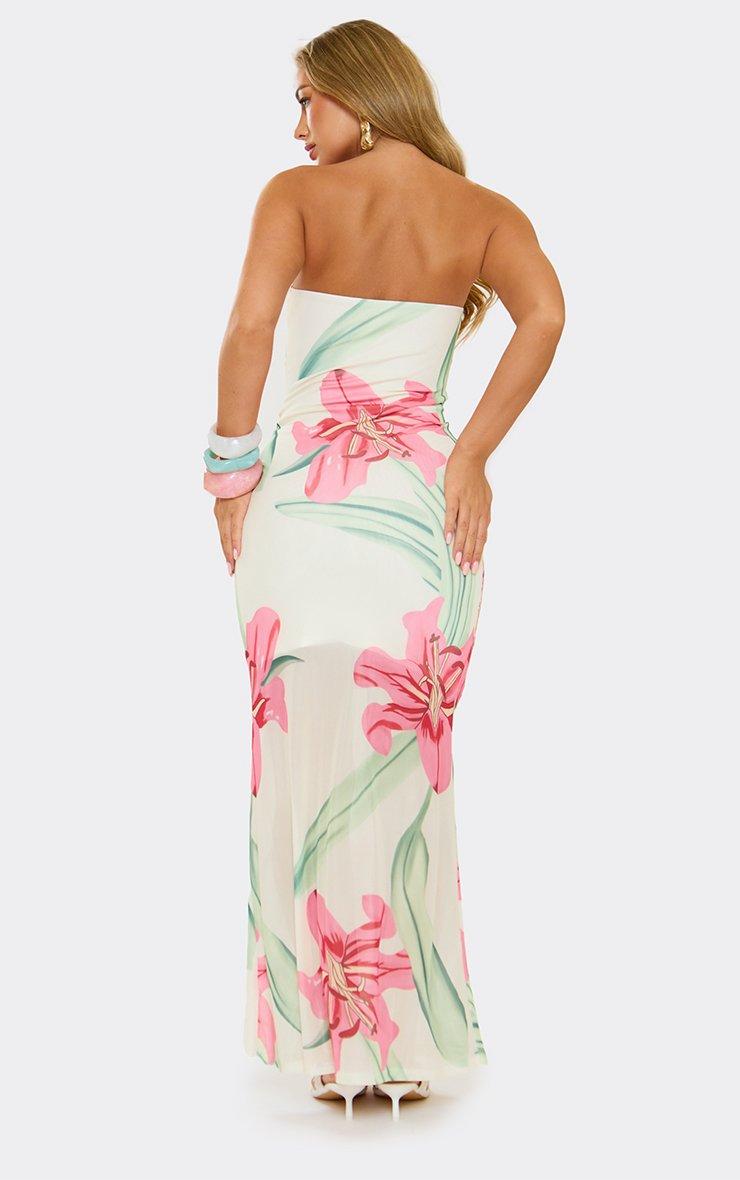 Bandeau Sweetheart Neckline Maxi Dress In Cream Floral Print | EGO US | EGO