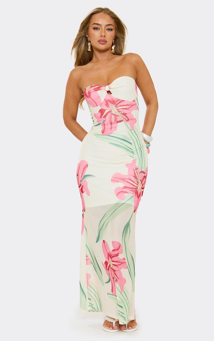 Bandeau Sweetheart Neckline Maxi Dress In Cream Floral Print | EGO US | EGO