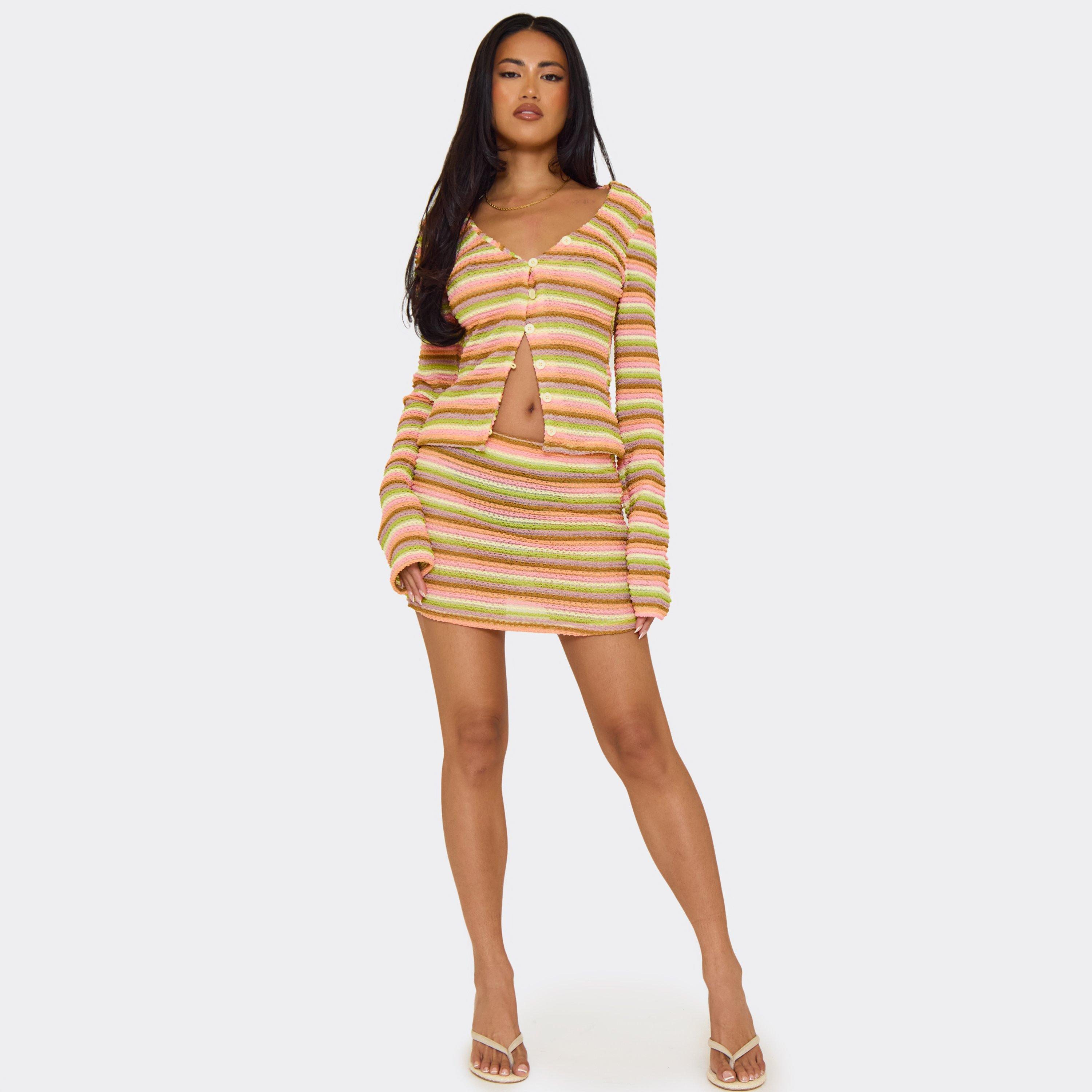 Mid Rise Mini Skirt In Yellow Stripe Textured, Women’s