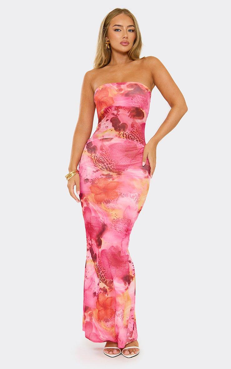 pink acid print short sleeve scoop mesh maxi dress Blush Printed Mesh Overlay Long Sleeve Bodycon Midi Dress AX Paris This salmon pink CLASSIC CUT Scoop Neck Lace Trim Strappy