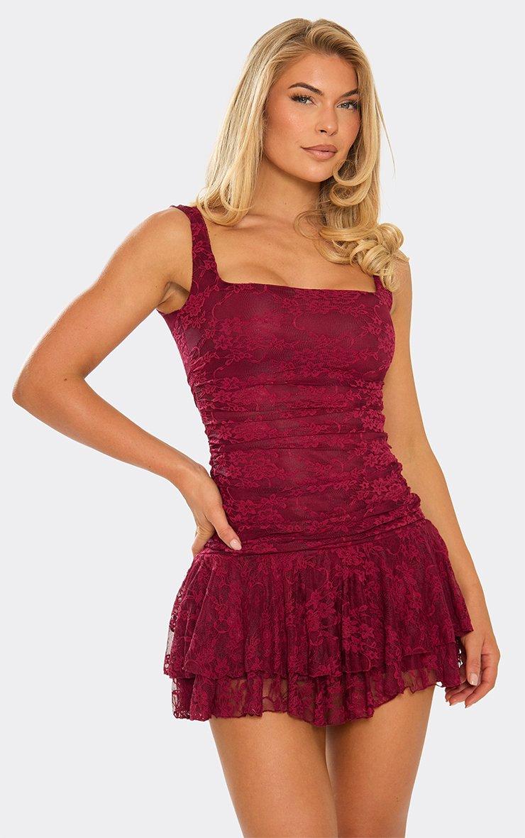 lace red mini dress Betty Fit and Flare Shop American Threads Dress Shop Crimson / M Coquette Vamp For Love & Lemons Della