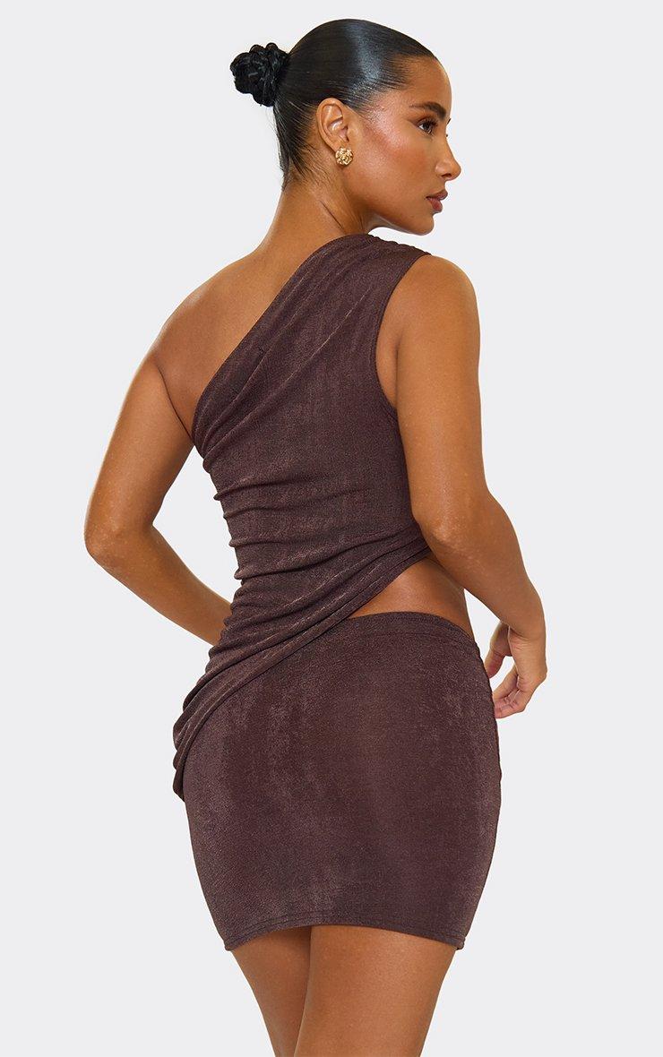 One Shoulder Ruched Drape Detail Mini Dress In Brown | EGO US | EGO