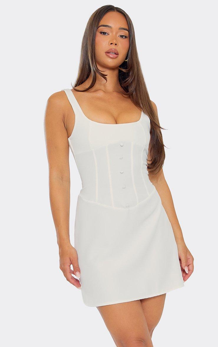low square neck dress Whisper Ruth in Summer White side neck point to hem approx KissProm Square Neck White Satin