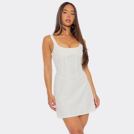 Square Neck Corset Insert Tailored Mini Dress In White, Women's Size US