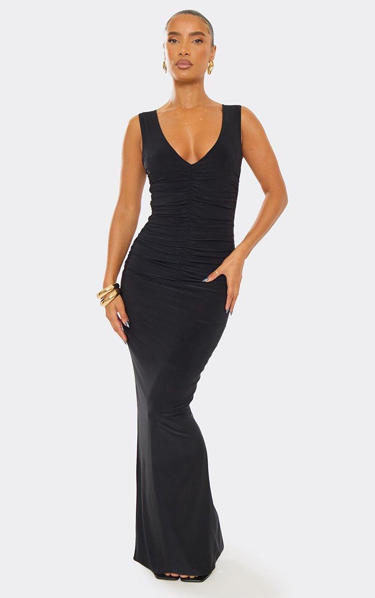 slinky formal dress Long Sleeve Pleated Bodycon Dress In Redberry