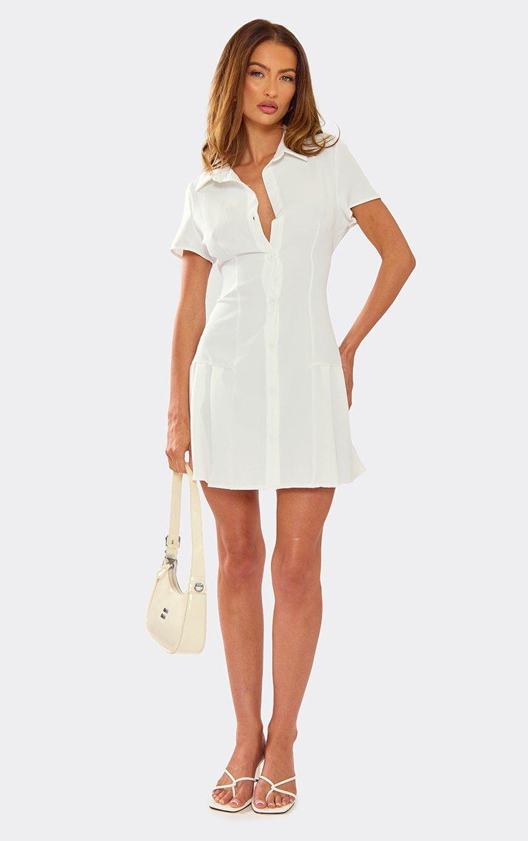 Short Sleeve Cinched Waist Button Down Tailored Mini Dress