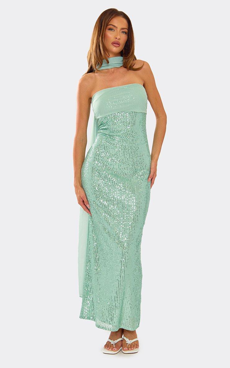 emerald green bandeau folded detail extreme split maxi dress Sheila | Olive With Scarf with ruching along the bust The bodice is meticulously crafted with ruching Gomeza Strapless Cut Out Maxi
