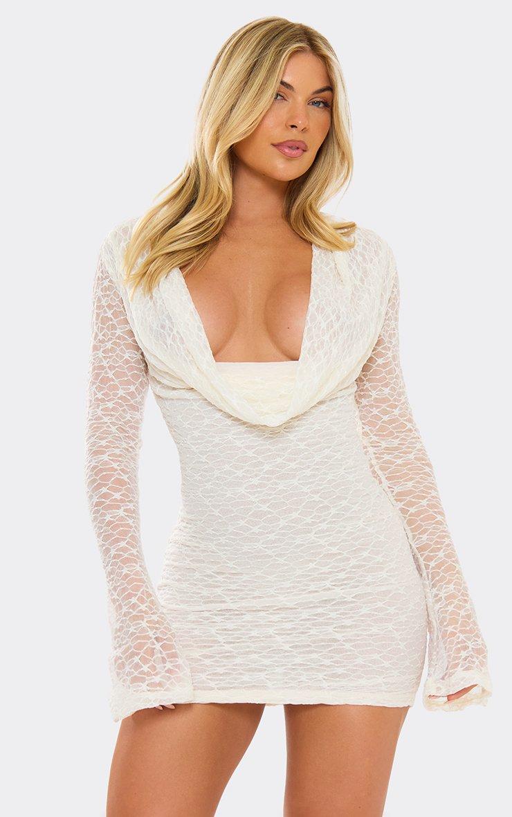 cream long sleeve dress AFRM keyhole lace mini in Maxi dresses Simply chic Long Sleeve Cowl Neck Detail