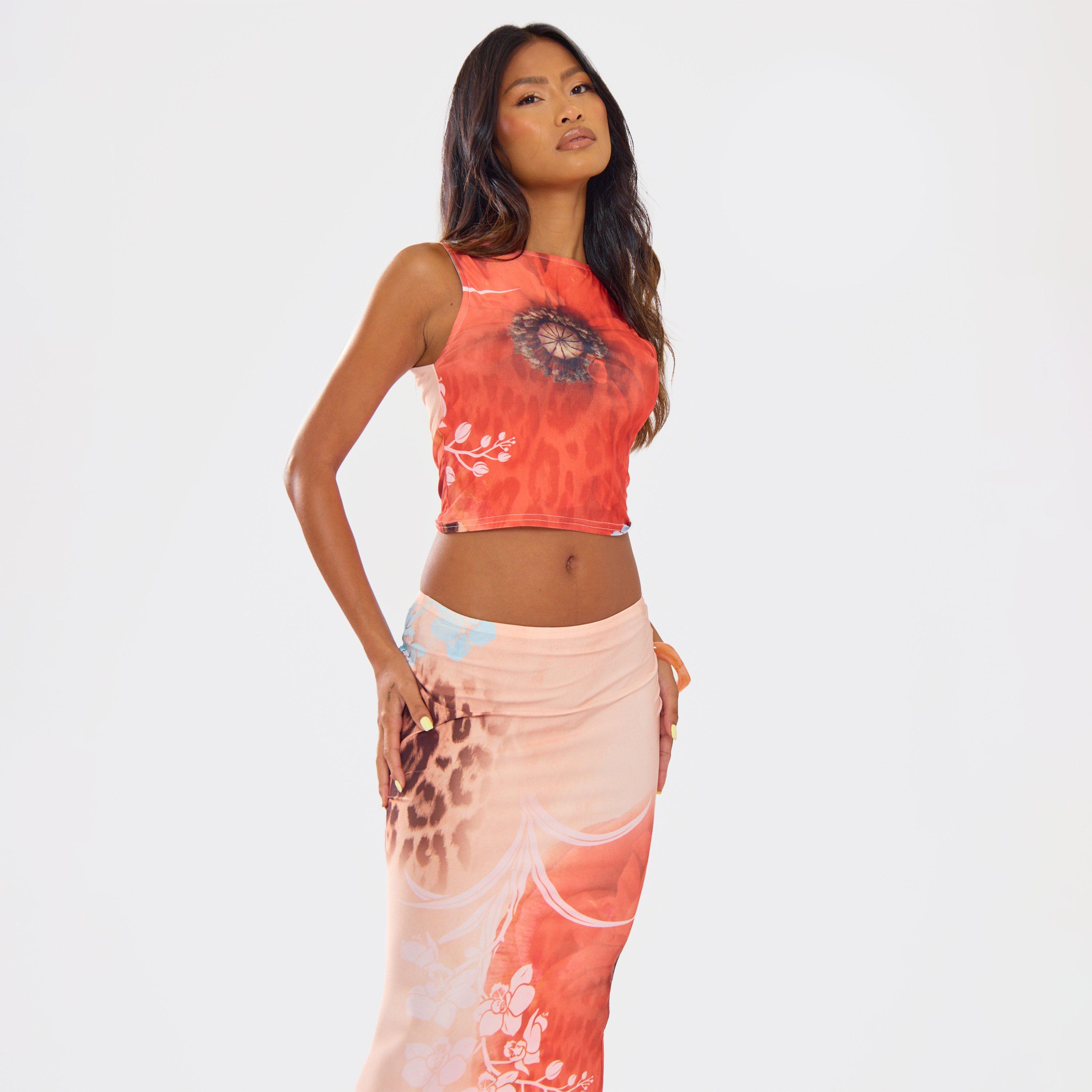 Image of Sleeveless Racer Vest Top In Multi Flower Print Slinky, Women's