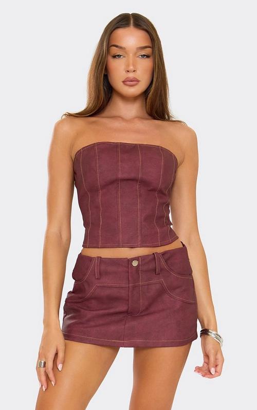 Bandeau Structured Detail Corset Top In Silver Cracked Metallic